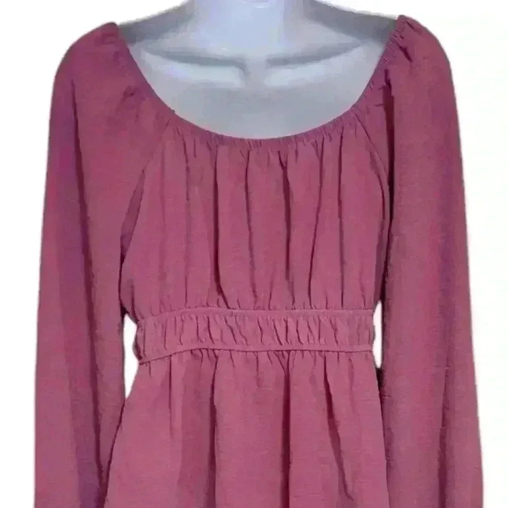 Olive and Oak Antique Fuschia Pink Top Fit Waist Puff Sleeve Size Small